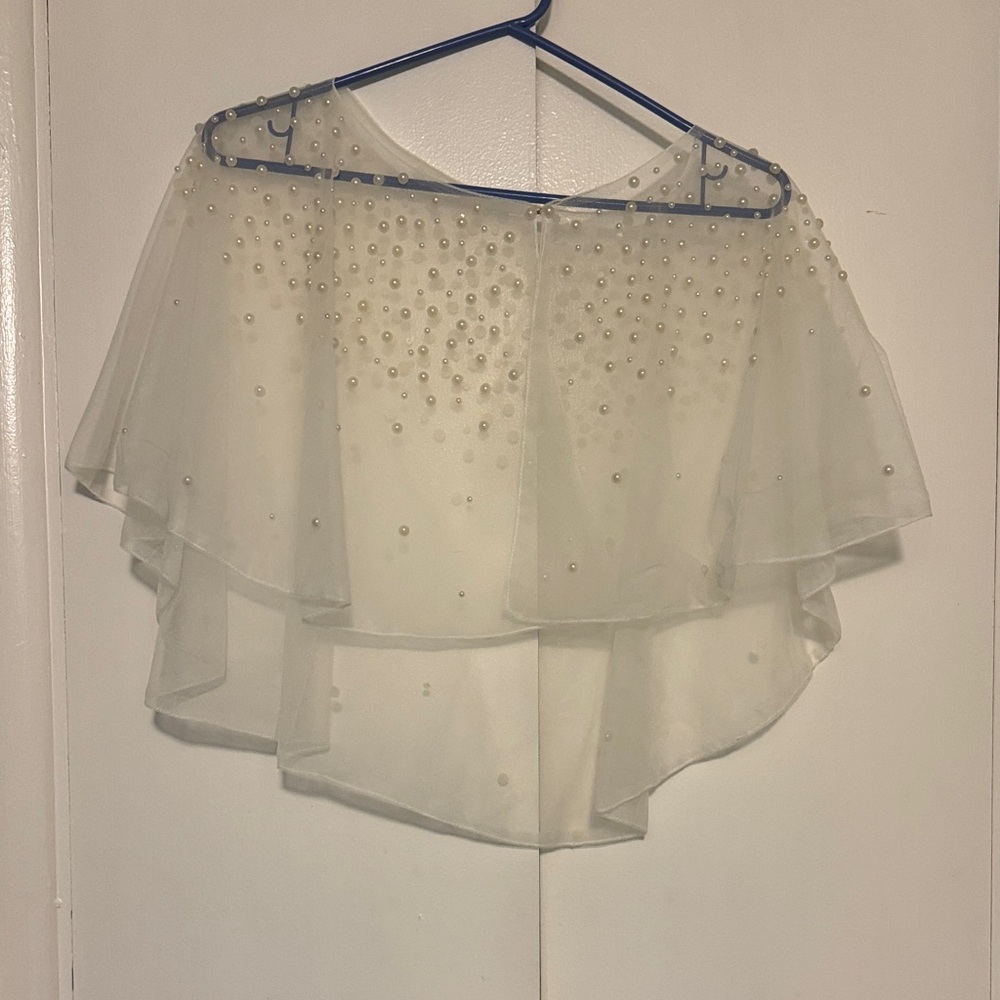 Elegant Sheer Pearl-Embellished Capelet